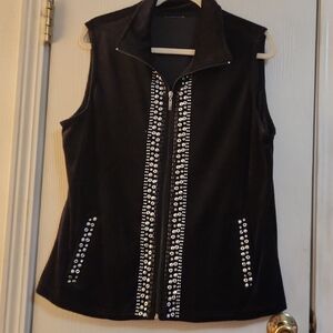 Black Velour Sleeveless Jacket with Silver Accents
